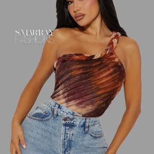 Array One-Shoulder Tie-Dye Top - Brown